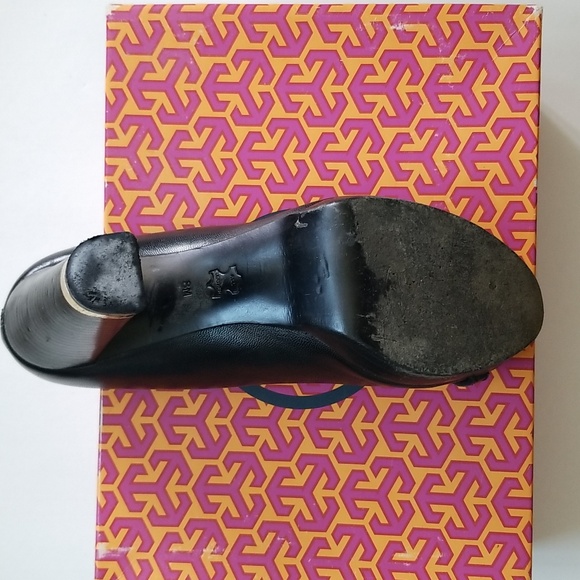 Tory Burch Black Leather Logo Heels Original Box Size 8 M - Picture 15 of 16